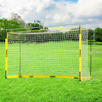 Portable Soccer Goal, Collapsible Soccer Goal Net Metal Base, Quick Setup Soccer Training Equipment with 1 Carry Bag, 1 Agility Ladder, 4 Ground Nails - color: 14×7ft Yellow