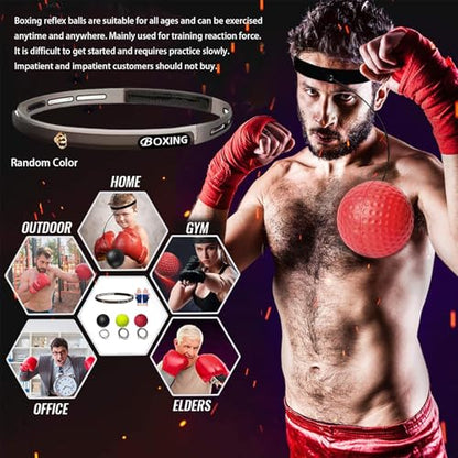Box Ball Set - 3 Difficulty Levels Boxing Reflex Ball Headband for Reaction, Agility, Hand Eye Coordination Training