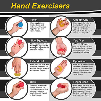 Squeeze Balls for Hand Therapy, Exercise, Arthritis - Grip Strengthener Occupational Equipment for Finger, Wrist, Carpal Tunnel, Pain Relief, Stress - Resistance Strength Squeezing Egg Trainer