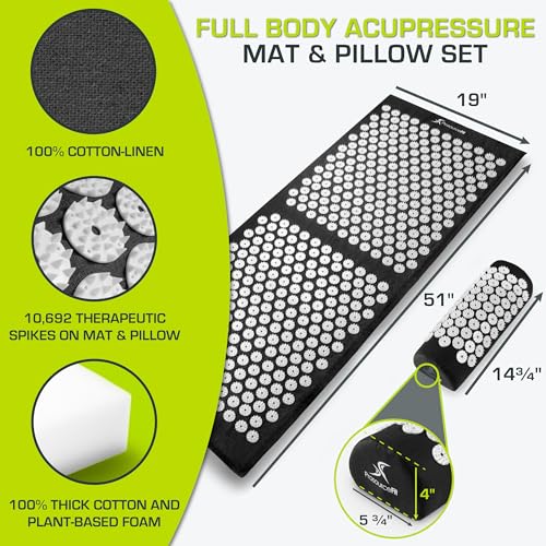 ProsourceFit Acupressure Mat and Pillow Set for Back/Neck Pain Relief and Muscle Relaxation - color: Black/White, size: XL