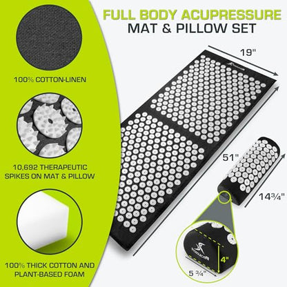 ProsourceFit Acupressure Mat and Pillow Set for Back/Neck Pain Relief and Muscle Relaxation - color: Black/White, size: XL