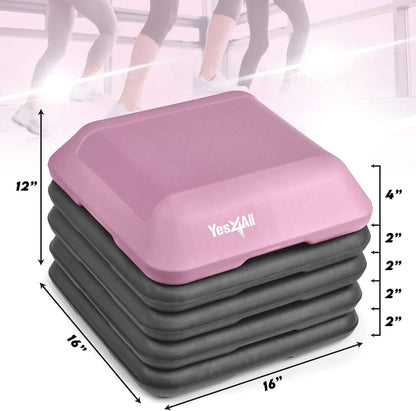 Yes4All High Arobic Step Platform & Stackable Risers - Adjustable 4"/6"/8"/10"/12" Height - Choose Full Step Platform Set or 2-Pack Stackable Risers, Customize for Cardio & Aerobic Exercise