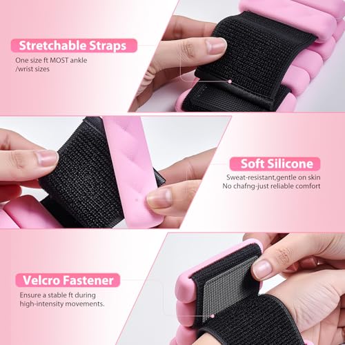 Pilates Wrist and Ankle Weights for Women - Adjustable Weighted Bangles for Men, 2 lbs Weighted Arm Bands Foot Leg Weights for Walking, Yoga, Training, Exercise, Running, Set of 2 (1LB Each) - color: Light Pink