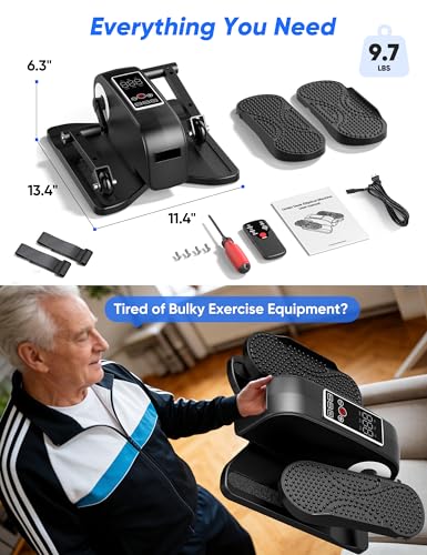 Under Desk Elliptical Machine for Senior, Quiet Motorized Leg Exerciser with Smart Remote, Pedal Exerciser with Adjustable Speeds for Auto/Manual Modes, LCD Monitor, Easy to Use for Home Office