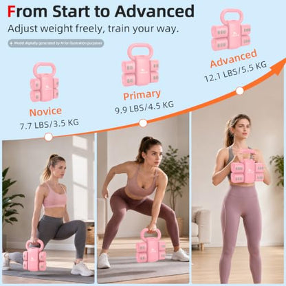Abahub 2 in 1 Kettlebell & Dumbbell Set, Adjustable Dumbbell for Home Gym - color: Pink