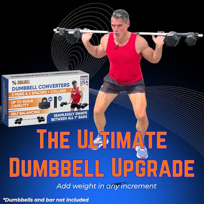Dumbbell Converter- for 1" bars Superset Dumbbell to Barbell Adapters- hold up to 500lbs- Converts dumbbells for use on 1" diameter barbell - color: Black Superset w/black weight collars (for standard 1" bar)