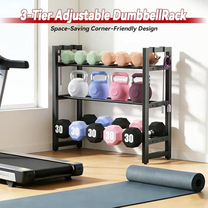3-Tier Adjustable Dumbbell Rack, Heavy-Duty Weight Rack for Home Gym, Space-Saving Weight Storage Rack for Dumbbells, Kettlebells, Barbells & Plates (Rack Only) - size: 31.5X9.8X31.5inch