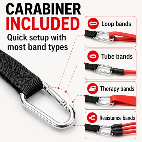 Door Anchor for Resistance Bands, Heavy-Duty Triple Stitching, Neoprene Padding, 2.2" Ball Head with Carabiner, Home Workout and Physical Therapy