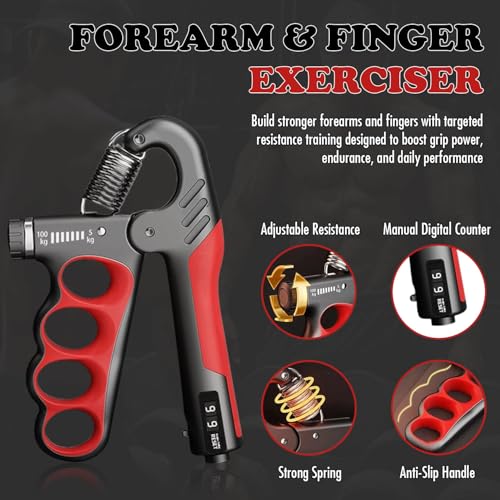 Adjustable Grip Strength Trainer Hand Gripper for Grip Strength, Forearm & Wrist Strengthener, Hand Exerciser for Strength Training & Therapy 11-220Lbs(5-100KG) - color: Red