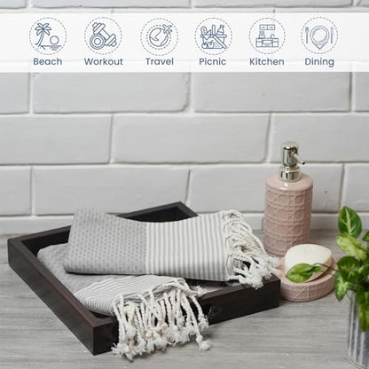 TFLC Turkish Cotton Kitchen & Bath Towels, Set of 2, 40x18”, Gray - color: Gray, size: 40x18" - Set of 2
