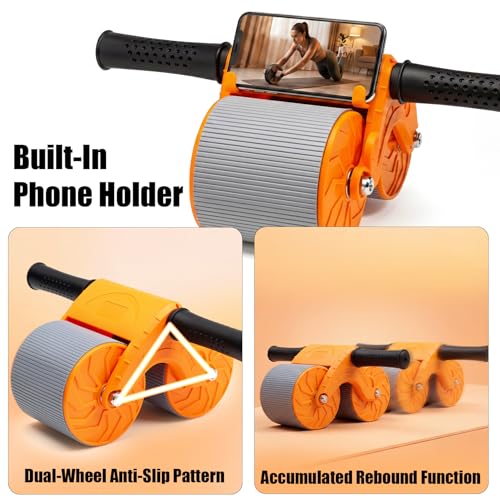 Orange Ab Roller Wheel with Knee Mat & Automatic Rebound – Ab Wheel Roller for Core Strength Ab Roller Wheel for Women Men