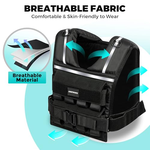 35lb/45lb Weighted Vest Men , Adjustable Rucking Vests for Walking with Reflective Stripe, 1.2" Ultra Thick Shoulder Padding Strength Training Workout Vest for Running GYM Home, Detachable Iron Weights - size: 2-35 LBS
