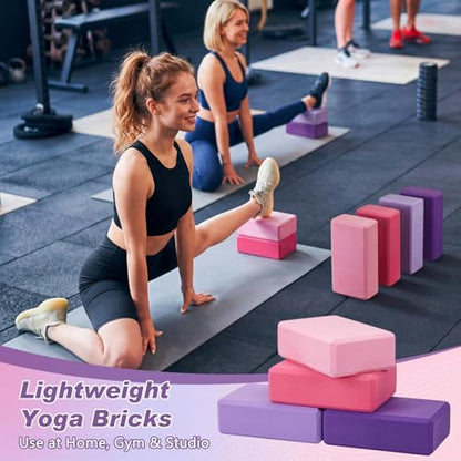 4 Pcs Foam EVA Yoga Blocks Different Color Soft Non Slip Supportive Yoga Bricks Lightweight Gymnastic Blocks Stretching Accessories for Women Pilates Meditation