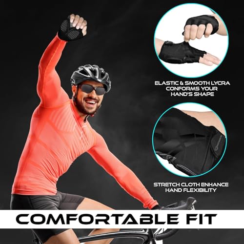 WESTWOOD FOX Cycling Gloves for Men Women,Half Finger Unisex Gel Padded Anti-Slip Mountain Bike Gloves, Breathable Shock Absorption Grip Palm Bicycle Summer Riding MTB Bike Gloves