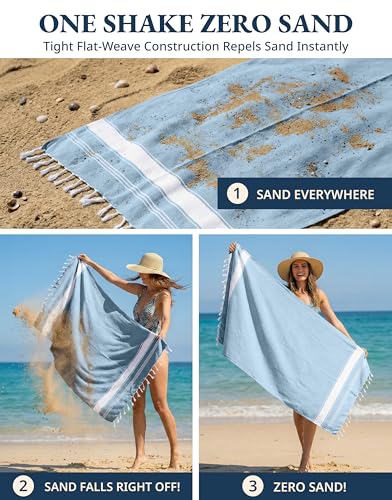 LANE LINEN Beach Towel 4 Pack, Oversized Beach Towels for Adults - Sky Blue - color: 03: Sky Blue, size: Pack of 4
