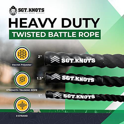 SGT KNOTS Twisted Battle Rope - Weighted Exercise Rope for Strength Training, CrossFit, Battling, Climbing & the Gym (1", 1.5", 2") - size: 1" x 30ft