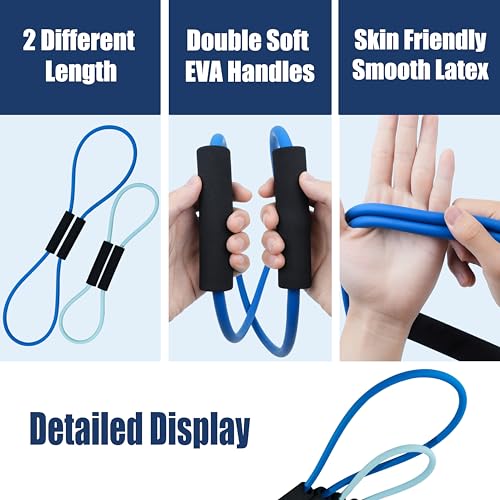 [2 Pack] Resistance Bands for Working Out with Soft Handles, Elastic Loop, Skin-Friendly Natural Latex,10 Pound Tension Long and Short Stretch, Fitness Exercise and Workout for Men and Women