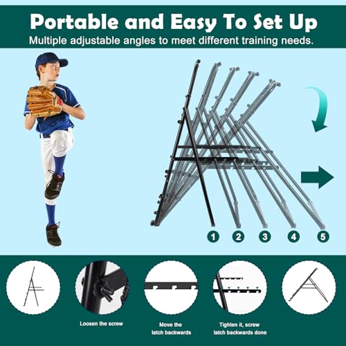 LIANTRAL Baseball Rebounder Net, Adjustable Bounce Back Trainer for Soccer, Softball, Portable Folding Rebounder for Passing & Shooting Practice, Soccer Bounce Back net Net for Kids, Black