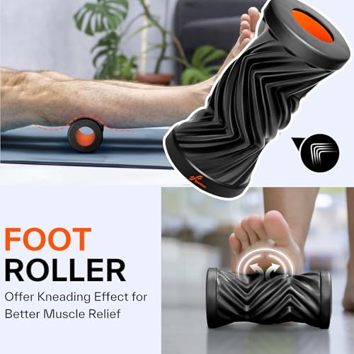 Sportneer 4 in 1 Foam Set, Muscle Relax Kit with 2 Textured Foam Pilates Rollers, Stringed Exercise Ball, Lacrosse Ball for Muscle Shoulder Back Leg Whole Body Relax Fitness Yoga - color: Black