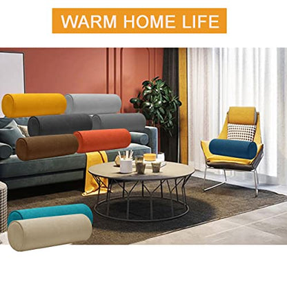 Cylinder Round Memory Foam Support Pillows Cervical Neck Roll Pillow with Pillowcase Soft, Comfortable and Breathable for Sleeping, Chair, Car, Sofa，Travel Light coffee-24X6