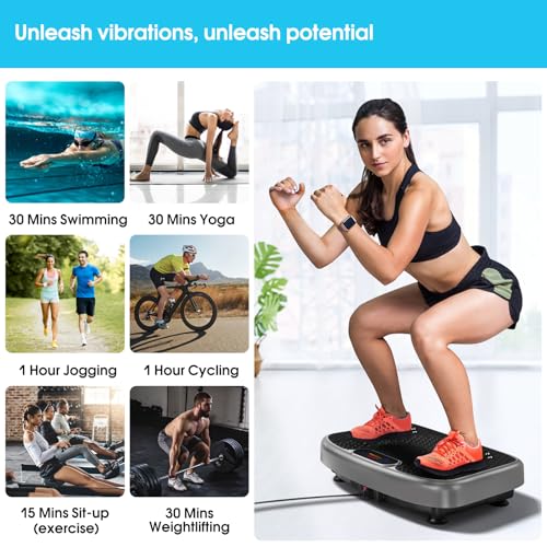 SoftGym Waver Vibration Plate Exercise Machine for Lymphatic Drainage Weight Loss,120 Speed Levels Vibrating Platform with Resistance Bands,Full-Body Workout Equipment for Muscle Activation - style: Slim- Gray