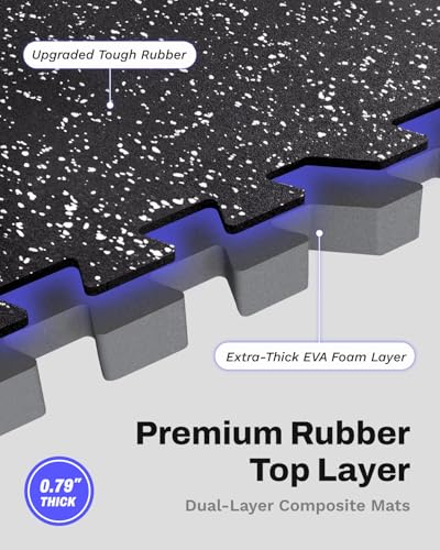 AIRHOP 0.79in Thick 24 Sq Ft Exercise Equipment Mats, 6 Tiles Upgraded Rubber Top with High Density EVA Foam, Large Interlocking Puzzle Gym Flooring for Home Gym, Heavy Weight Workout,Black & White