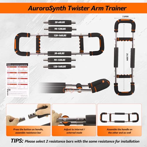 Twister Arm Trainer, Adjustable Chest Workout Equipment with 6 Resistance Levels Springs (30-160 Lbs), Arm Trainer for Men & Women, Detachable Home Gym Fitness Trainer with Anti-Slip Handles - color: Orange 30-60, 90-120, 120-160 lbs