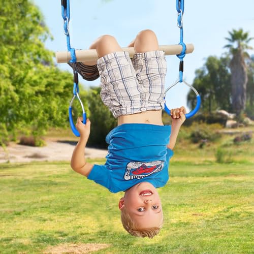 Trapeze Swing Bar with Gymnastic Rings | Sturdy Steel Construction | Warrior Accessories for Obstacle Course | Great for Indoor & Outdoor Use - Ages 3+
