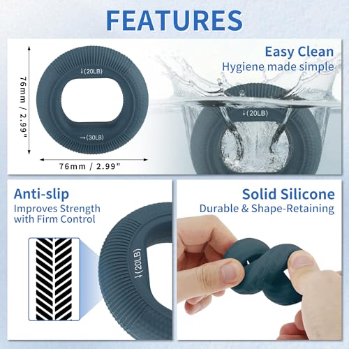 Hand Grip Strengthener, Fingers Exerciser - Silicone Rings for Muscle Training Sports Rock Climbing Finger Rehabilitation,6 Resistance Levels - color: Blue(20/30LB)