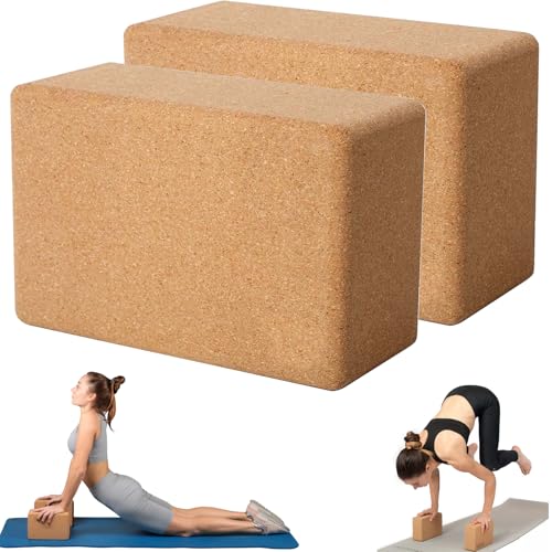 Cork Yoga Blocks for Pilates & Meditation, Non-Slip Moisture-Proof Lightweight Bricks, Supportive Eco-Friendly Equipment for Stretching & Pose Enhancement(1pack/2pack)