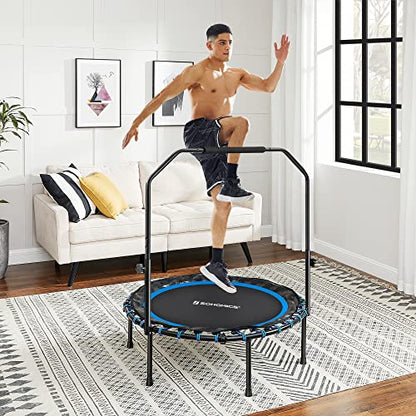 SONGMICS 40 Inches Mini Fitness Trampoline, Fitness Rebounder with Adjustable Handrail, Foldable Trampoline for At-Home Workout, Max. Load 264.6 lb