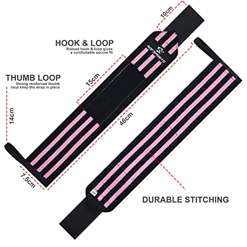 AQF Wrist Wraps for Weightlifting - USPA & IPL Approved 18" Gym Wrist Support with Thumb Loop - Heavy Duty Lifting Wrist Straps for Fitness, Workout, Powerlifting, & Bodybuilding (Pair)