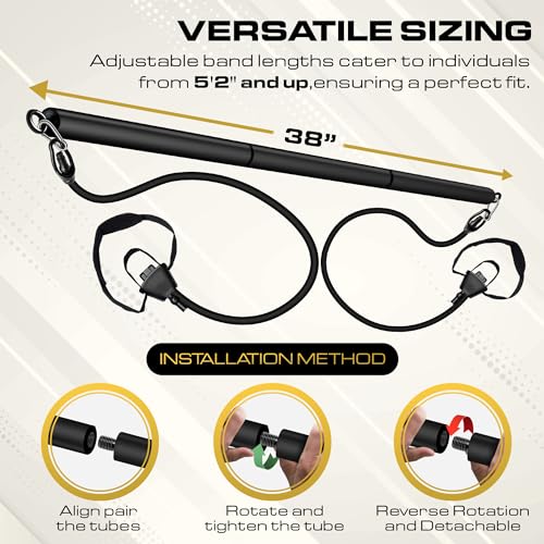 Pilates Bar Kit with Resistance Bands for Women & Men(30,40,50 Lbs), Pilate Bar with Non-Slip Foot Belts, 3-Section Pilates Bar Workout Equipment for Legs, Hip, Waist and Arm