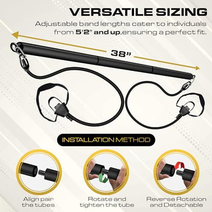 Pilates Bar Kit with Resistance Bands for Women & Men(30,40,50 Lbs), Pilate Bar with Non-Slip Foot Belts, 3-Section Pilates Bar Workout Equipment for Legs, Hip, Waist and Arm