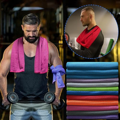 12 Pack Cooling Towels, 32 x 12 Inch Microfiber Ice Towels, Soft and Breathable Neck and Face Cooling Towels, Sweat Wicking Towels for Yoga, Running, Gym, Workout, Outdoor Exercise, 10 Colors