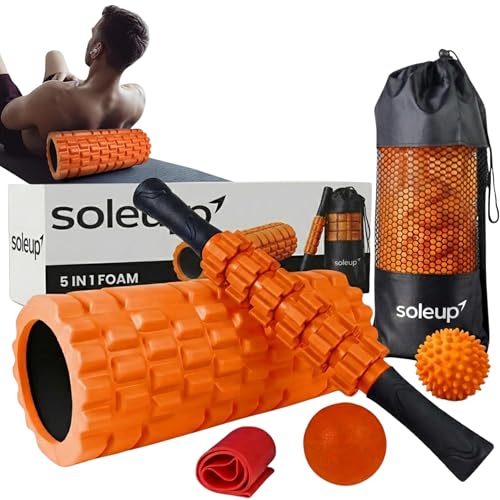 5 in1 Foam Roller Set, Trigger Point Foam Roller, Massage Roller Stick, Massage Ball, Resistance Band for Deep Muscle Massage Pilates Yoga,Fitness Exercise for Whole Body