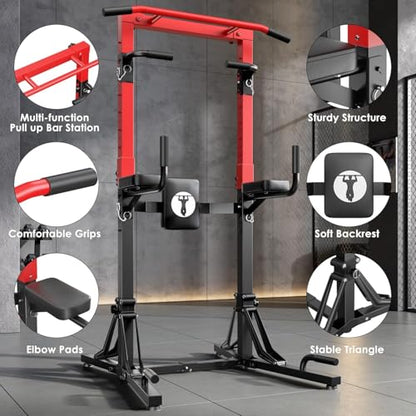 soges Foldable Power Tower, Pull Up Bar Station for Home Gym, Power Tower with Adjustable Height & Padded Armrests, Dip Station for Full Body Workout, Strength Training Equipment, 330 LBS