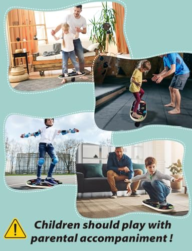Sportneer Balance Board Kids Wooden Wobble Board for Kids, Safe and Sturdy Balance Trainer, Kids Balance Board for 3-5 6-12 (With Semi-circular Wobble Blocks)
