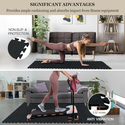 Gym Flooring Mats 24 Pcs, 11x 11 x 0.32 inches High Density Exercise Floor Tiles, Non Slip Interlocking Noise Shock Reduction Puzzle Felt Mat for Workout, Basement and Home Gym Protective - size: 0.32'' Thickness, 24 Pcs