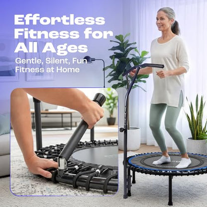 MXL Maximus PRO Bungee Rebounder - Premium 40" Indoor Mini Trampoline for Adults, Quiet Soft Bounce with 60 Connectors, Foldable Legs, DVD & Online Workouts, 400lb - style: With T Bar