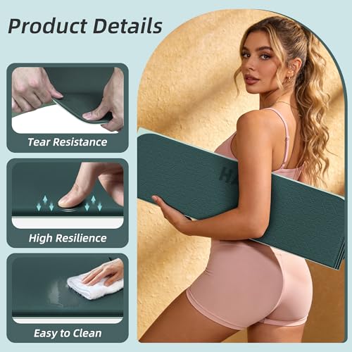 HAHE Foldable Yoga Exercise Mat, 74"Lx32"Wx1/3"Thick, TPE Multi-purpose Workout Mats with Non-slip Surface, Portable for Yoga/Pilates/Studio/Home Gym - color: Dark Green+Light Green