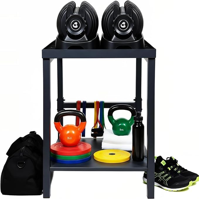 Commercial Heavy Duty Adjustable Dumbbell Stand & Kettlebell Stand, Adjustable Dumbbell Weight Rack, Kettlebell Storage Rack, Weight Rack for Garage/Home Gym/Commercial with Non-Slip Base, Anti-Tip Safety & Space-Saving Design, Weight Capacity 500/600/800