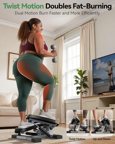 SPORTSROYALS Stair Stepper,Twist/Mini Stepper for Exercise at Home,Step Machine with Resistance Bands for Full Body Workout, 350lbs+ Capacity