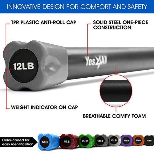 Yes4All Total Body Workout Weighted Bar, Resistance Band Bar, Racks for Strength Training, Exercise Bar for Yoga in Home and Gym - Single/Combo