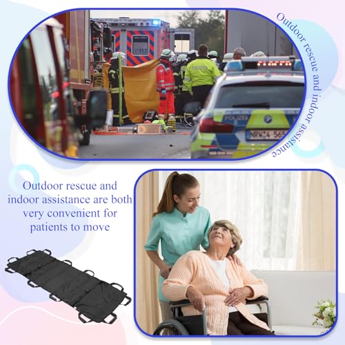 2 Pcs 72" x 27" Portable Transport Stretcher Medical with 12 Rubber Foam Handles Folding for Emergency Lightweight Patient and Animals Transport for Rescue First Aid(Black)