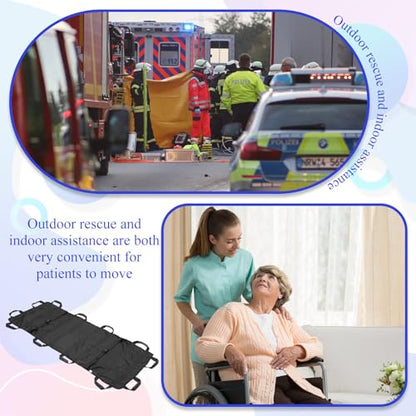 2 Pcs 72" x 27" Portable Transport Stretcher Medical with 12 Rubber Foam Handles Folding for Emergency Lightweight Patient and Animals Transport for Rescue First Aid(Black)