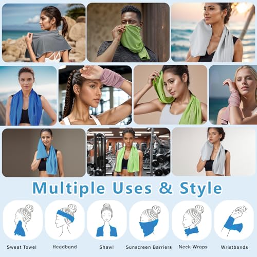 4 Pack Cooling Towels (40"x12"), Microfiber Chilly Towels Soft Breathable Gym Ice Towel for Workout, Yoga, Sport, Silicone Set Travel Sweat Towels Fast Drying Lightweight Cooling Neck Wraps - color: Blue/Grey/Deep Blue/Black