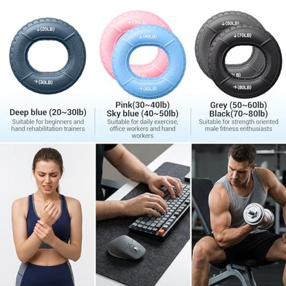 5pcs Grip Strength Trainer Hand Grip Strengthener Rings Fingers Exerciser Silicone Rings Hand Gripper for Muscle Training Sports Rock Climbing Athletes Finger Workout Stress Relief