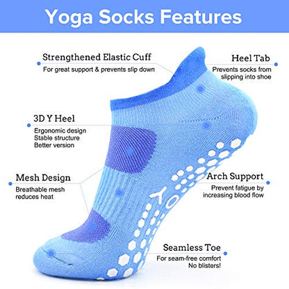 Busy Socks 2 Pack Women Ankle Non Slip Yoga Pilates Grip Socks with Cushion - color: 2 Pairs Blue