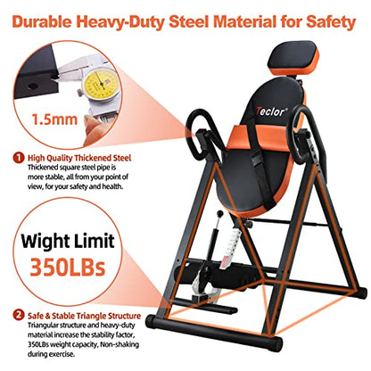 Inversion Table for Back Pain Relief, 350 lbs Capacity Strength Training Inversion Equipment, Decompression Table for Pain Therapy Training with Safe Belt & Comfortable Ankle Holders